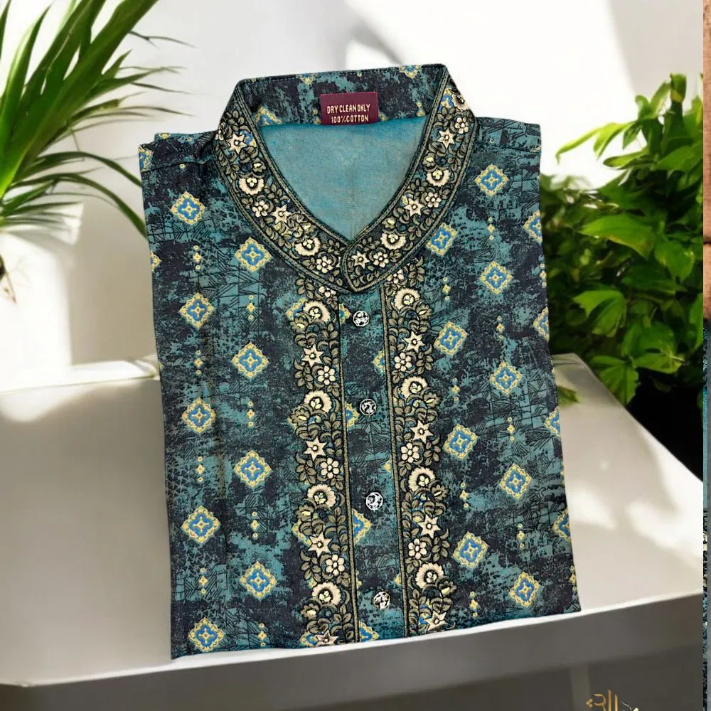 China Jacket Print Cotton Panjabi
